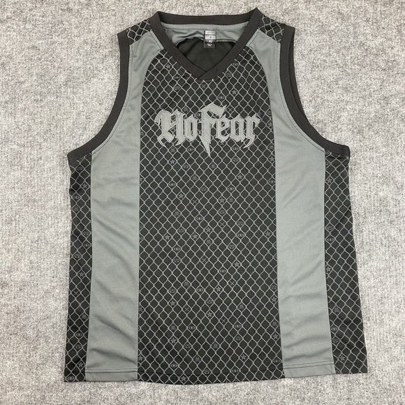 No Fear Other - Vtg No Fear Shirt Men XL Black Gray Tank Jersey Skulls Brass Knuckles Swords Y2K